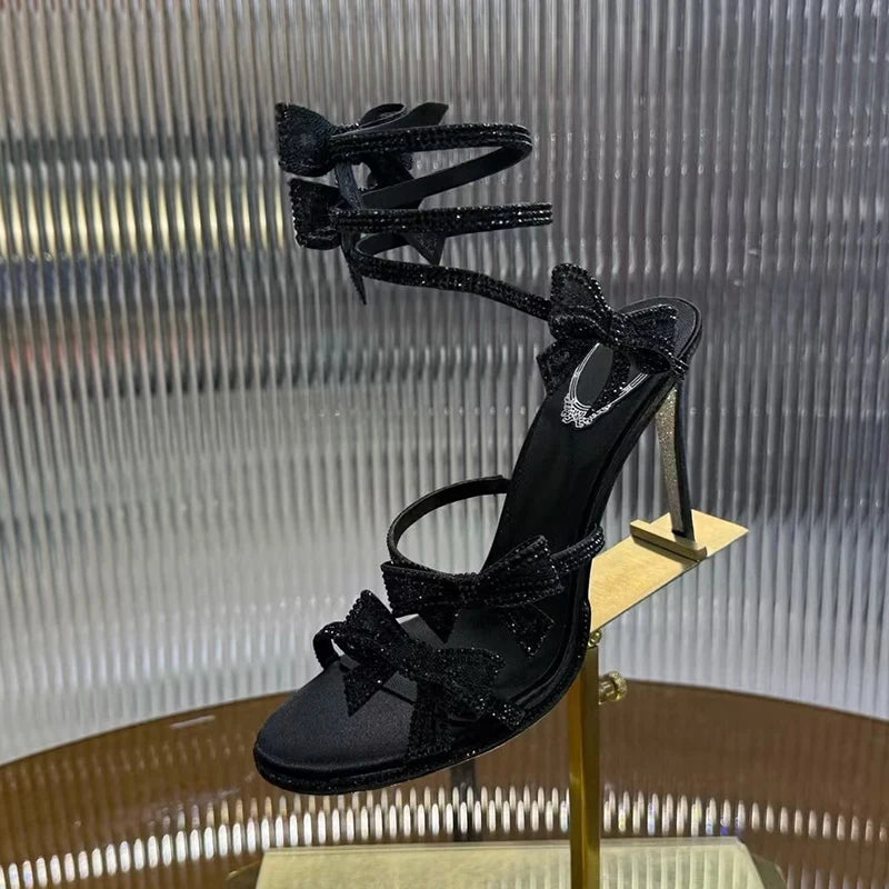 Sexy High Heels Gladiator Sandals Women Rhinestone Bow-knot Ankle Snake Shaped Winding Party Shoes Thin Heels Open Toe Sandalias - Buy online at  Vibe In Cart.