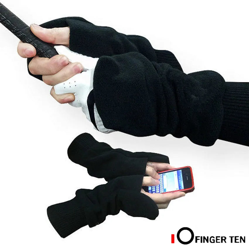 Unisex Black Windproof Winter Golf Mittens Size M Fabric
