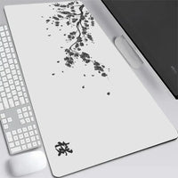 XXL Gray Rubber and Cloth Mouse Pad with Cherry Blossom Design