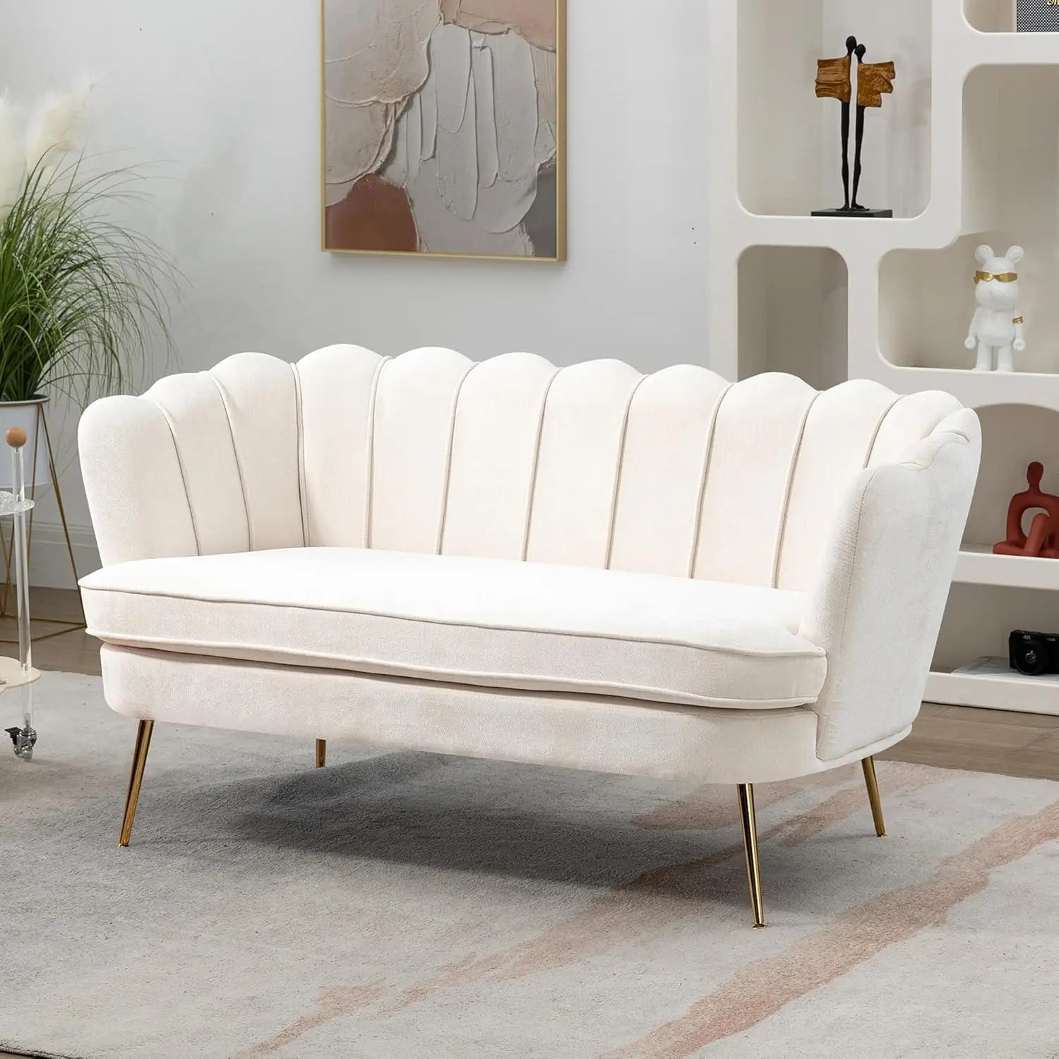 59” Small Modern Chenille Loveseat Sofa, 2-Seater Sofa with Gold Metal Legs, Small Couch with Flower Shaped Back for Living Room - Buy online at  Vibe In Cart.