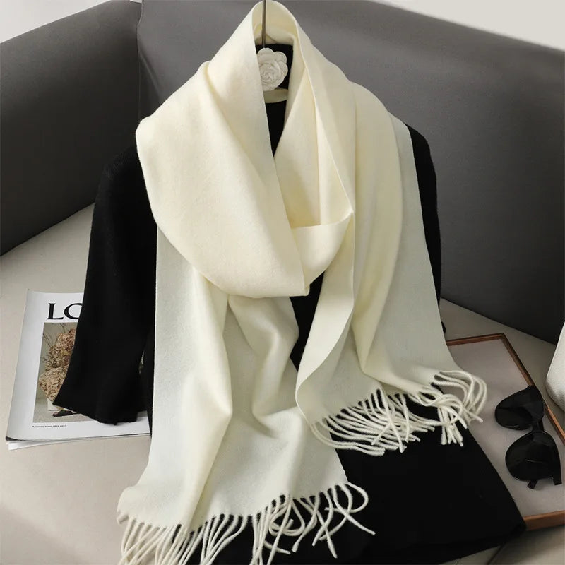 Women's Thick Warm Winter Polyester Scarf with Tassels