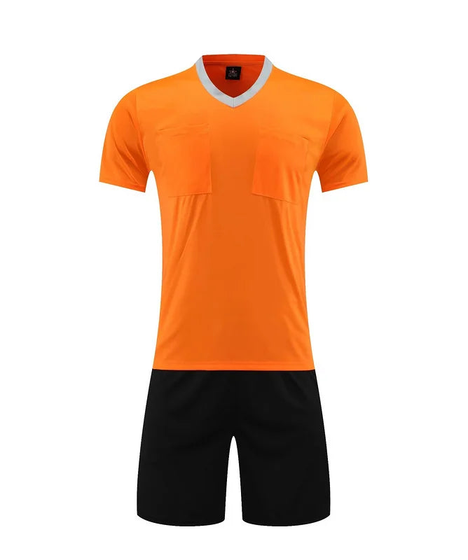 Men's Polyester Soccer Referee Uniform Set with Jersey and Shorts
