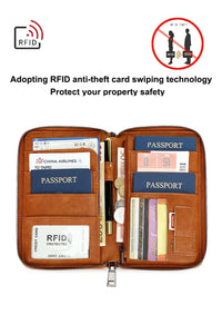 Multifunctional Travel Passport Wallet with RFID Protection in Microfiber Leather
