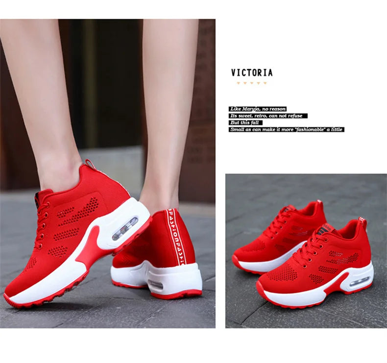 Women's Platform Mesh Lace-Up Sneakers Medium Heel