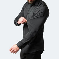 6xl New summer black men's shirt elastic force non-iron long-sleeved business casual shirt solid color mercerized vertical - Buy online at  Vibe In Cart.
