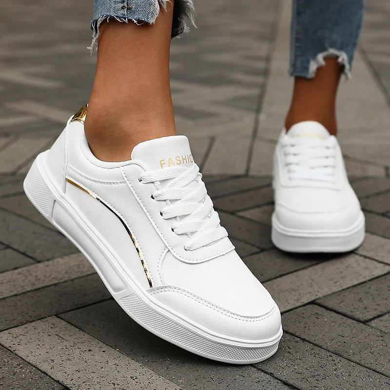 Women's Casual White Sneakers Chic Silver Trim Soft Lining Non Slip Shoes New Minimalist Design PU Leathe Skate Shoes for Women - Buy online at  Vibe In Cart.
