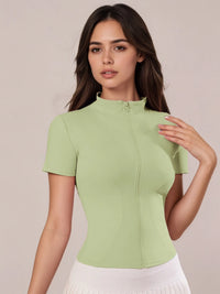 Women's Zip - Up Short - Sleeve Top, Slim - Fit Polo Neck, Elegant for Tennis & Casual Wear - Buy online at  Vibe In Cart.