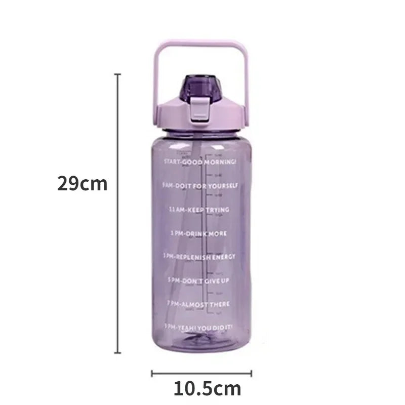 2000ml Sports Drinking Bottles with Time Marker Men Women Water Bottle with Straw Large Capacity Outdoor Cup Fitness Drinkware - Buy online at  Vibe In Cart.