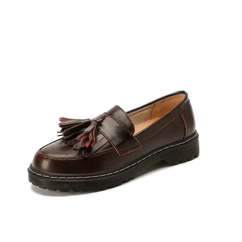 Women Loafers Genuine Leather Fringe Moccasions Retro British Style Ladies Oxford Shoes Slip On Brown Flats - Buy online at  Vibe In Cart.