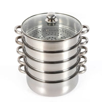 5 Tier Stainless Steel Steamer Pot Set 28cm Large Capacity Stackable Cookware With Glass Lid For Home Kitchen - Buy online at  Vibe In Cart.