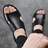 Sandals for Men's Summer New Flat Bottomed Lightweight Leather Slippers for Men's Outdoor Fashion Roman Beach Shoes Half Slipper - Buy online at  Vibe In Cart.