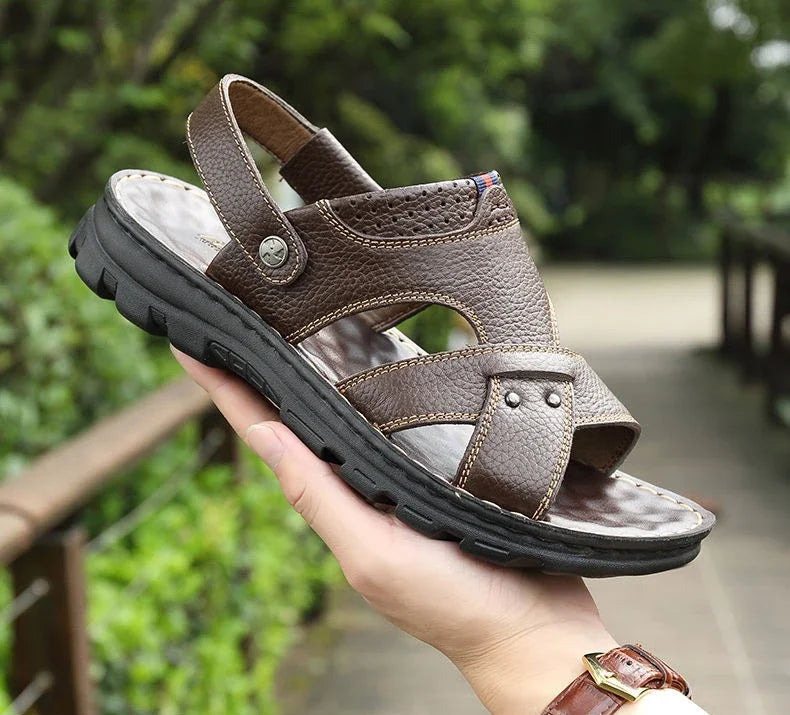 Men's 2025 Summer Leather Sandals Non - Slip Thick - Soled Soft and Comfortable for Beach and Outdoor Use - Buy online at  Vibe In Cart.