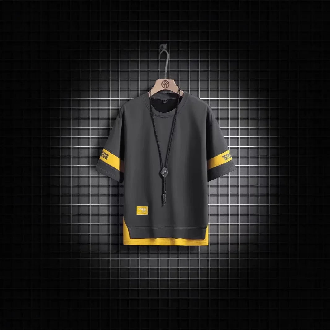 Loose Casual Short Sleeve T-Shirt Crew Neck Half Sleeve Summer New Style for Men Teenager Handsome Fake Two-Piece Top - Buy online at  Vibe In Cart.