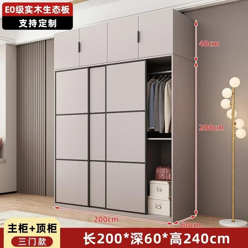 Modern Gray Wooden Wardrobe with Sliding Doors and Drawer