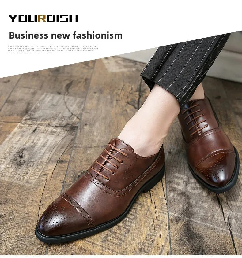 Black Fashionable Oxford Shoes Large Size Casual Business Leather Shoes Wedding Ceremony Shoes Carved Block Design Rubber Sole - Buy online at  Vibe In Cart.