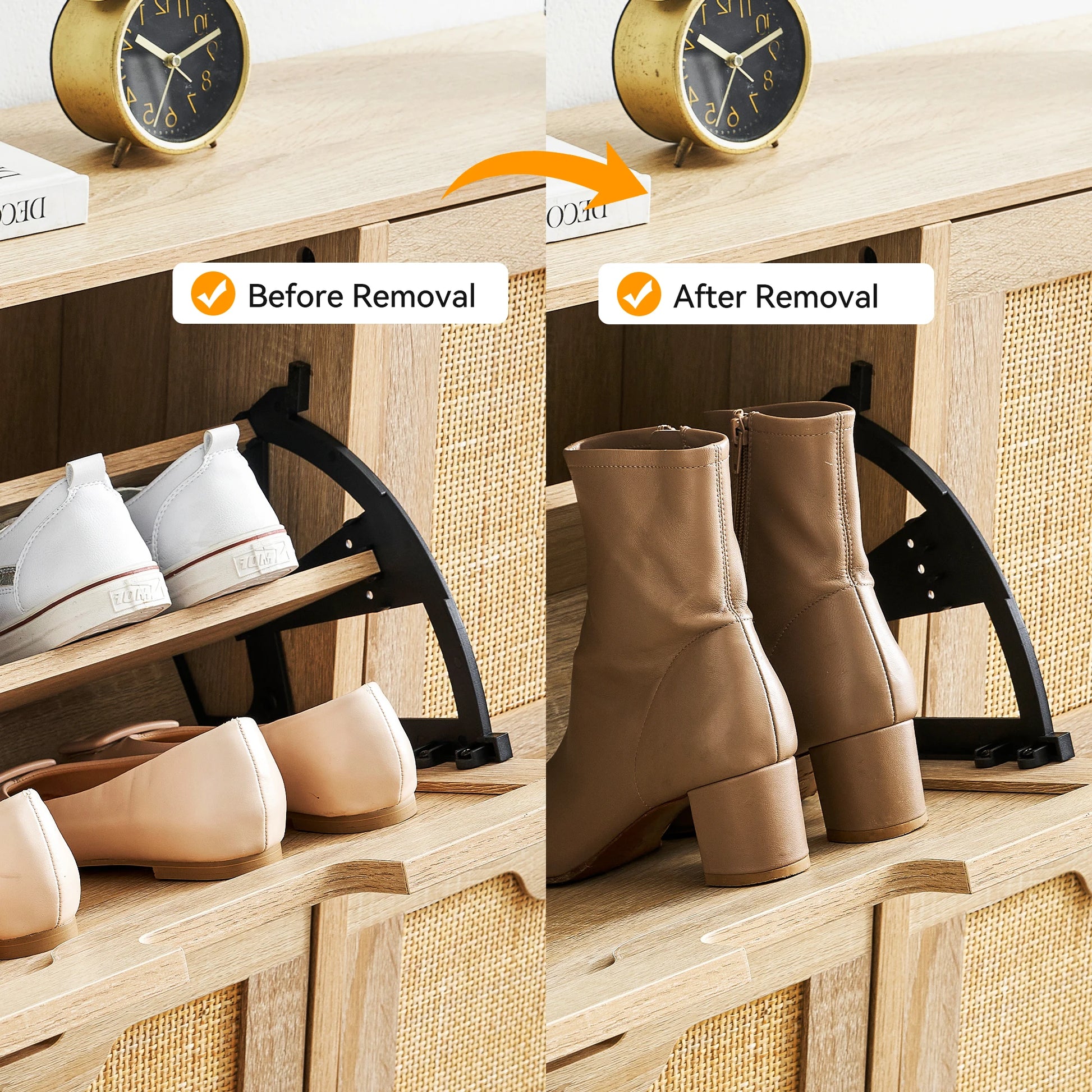 Rattan Shoe Storage Cabinet, Entryway Shoes Cabinet with 4 Flip Doors, Freestanding Shoe Rack with 3 Position Adjustable Shelves - Buy online at  Vibe In Cart.