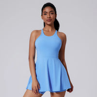 Women Beautiful Back Tennis Dress With Chest Cushion&Shorts Dreathable Outdoor Yoga Golf Skirt Workout Running Badminton Dress