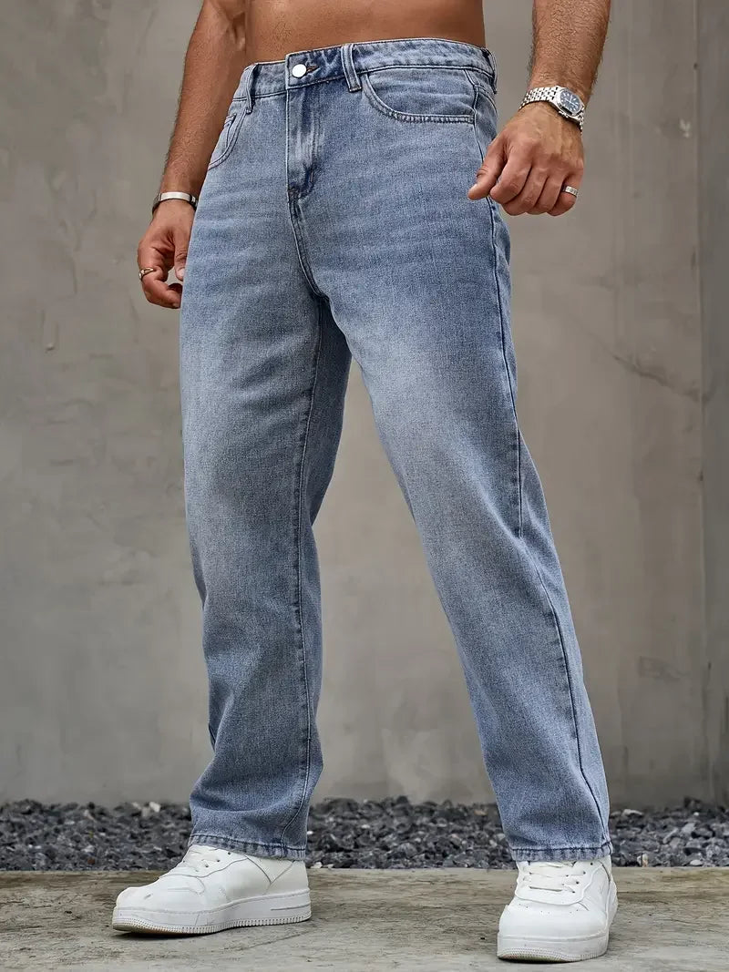 Men'S Washed Light Blue Loose Fit Jeans - All-Season, Non-Stretch Denim, Regular Length, Casual Style, Casual Wear Jeans | Relax - Buy online at  Vibe In Cart.