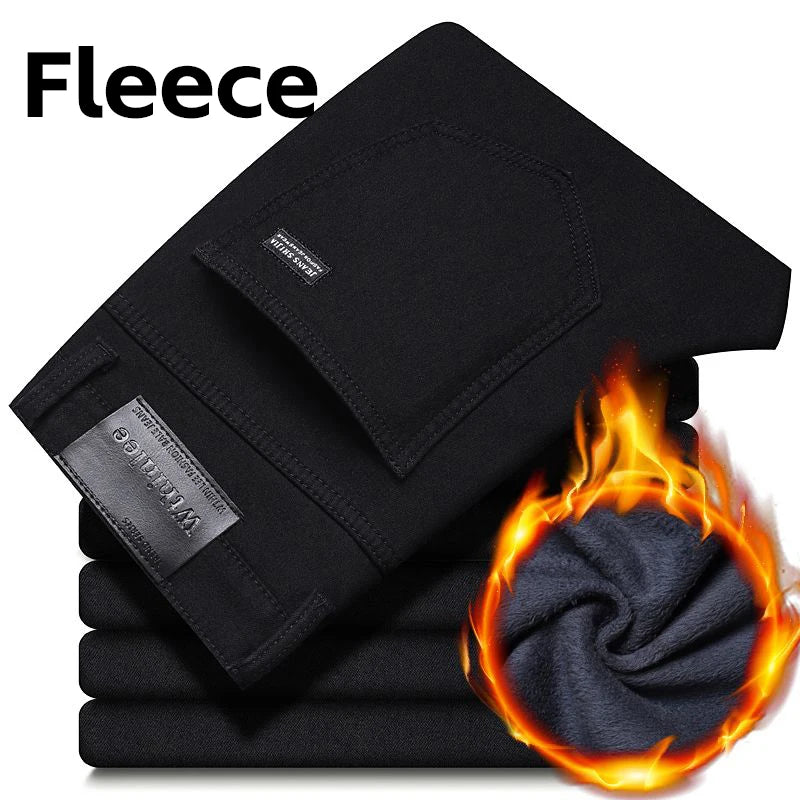 Men's Business Casual Straight Stretch Denim Jeans In Blue And Black