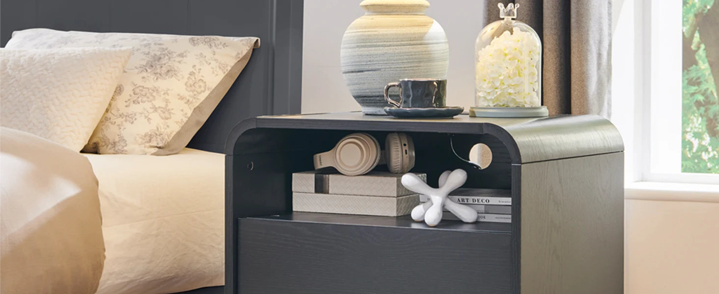 25" Tall Modern Nightstand with Charging Station, 23.6'' Wide Wood Bedside Table w/2 Storage Drawers,for Bedroom, Living Room - Buy online at  Vibe In Cart.