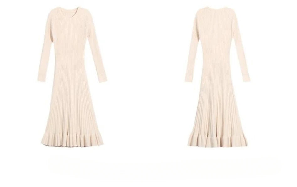 Women's Mid-Calf Pullover Dress with Flounced Edge, Cotton Blend