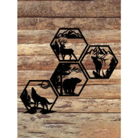 4PC Hexagon Animal (Deer/Wolf/Bear) Metal Wall Sculpture | Rustic Black Decor | Halloween & Christmas Gift - Buy online at  Vibe In Cart.