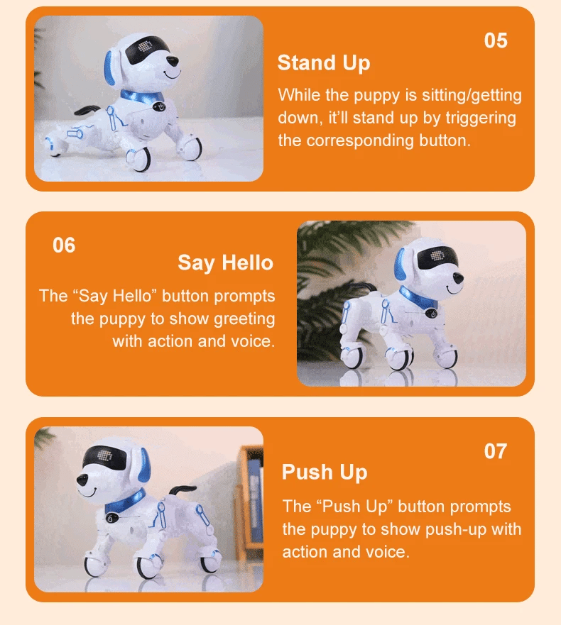 Interactive Remote Control Robot Dog with Programmable Stunts and Touch Features