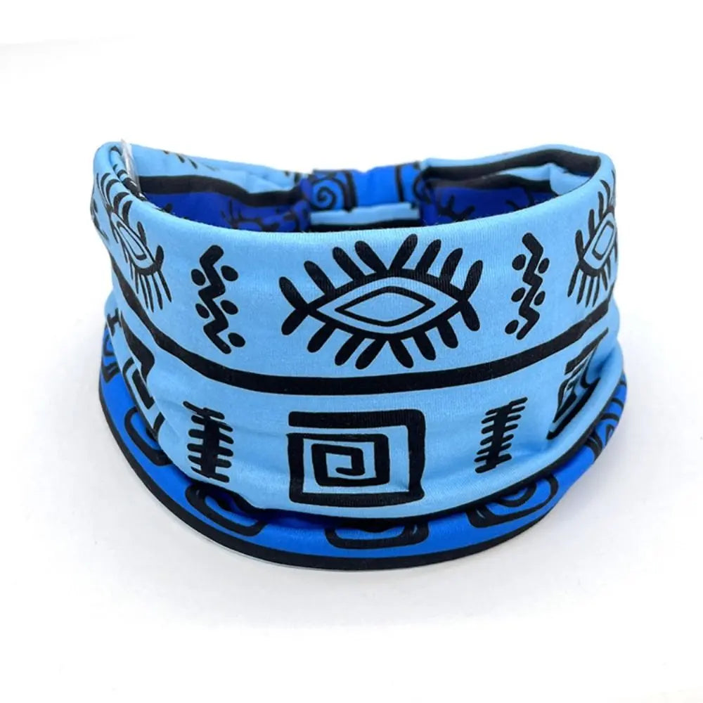 Unisex Fashion Cotton Print Wide Elastic Turban Hairband for Sports