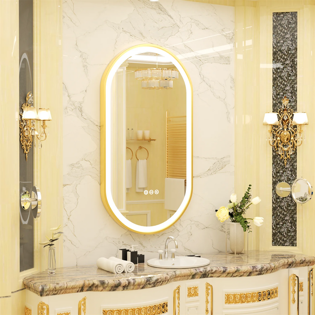 Gold Frame Oval Bathroom Mirror LED Lighted Anti-Fog Smart Vanity Mirror Anti-fog Dimmable Illuminated Innovative Makeup Mirror - Buy online at  Vibe In Cart.