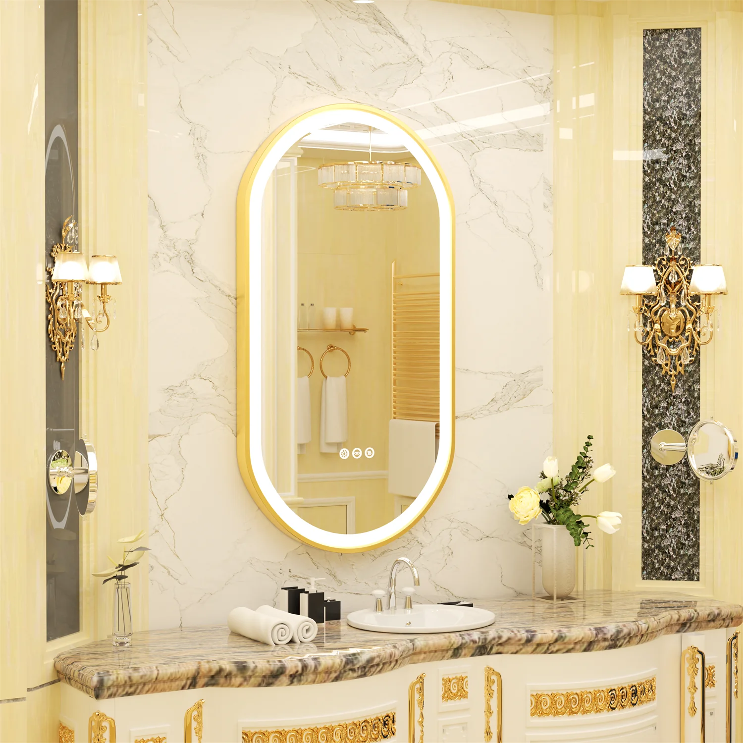 Gold Frame Oval Bathroom Mirror LED Lighted Anti-Fog Smart Vanity Mirror Anti-fog Dimmable Illuminated Innovative Makeup Mirror - Buy online at  Vibe In Cart.