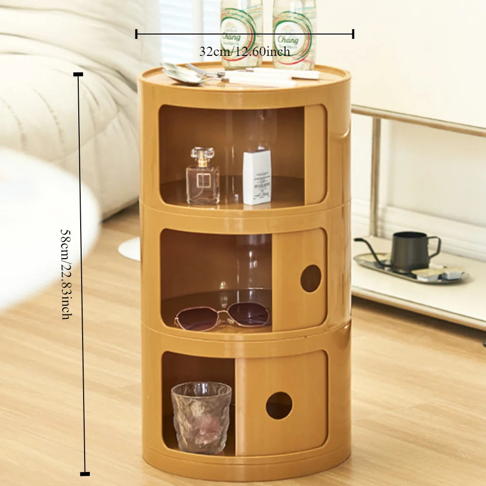 Round Cabinet with Sliding Doors -  Multi-Tiered Round Storage Unit for Living Room Bedroom - Buy online at  Vibe In Cart.