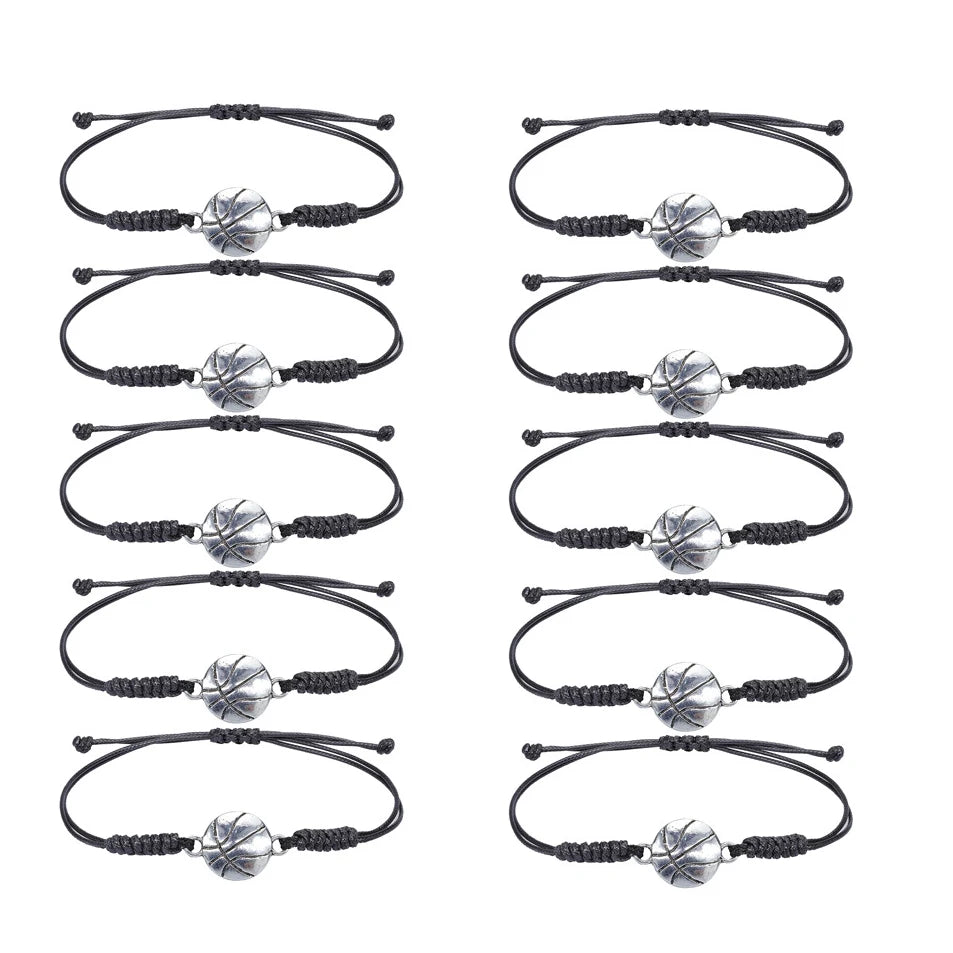 10 Pack Adjustable Black Alloy Sports Bracelets with Ball Shapes