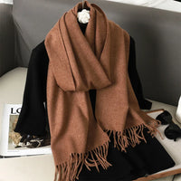 Women's Thick Warm Winter Polyester Scarf with Tassels