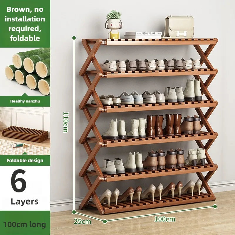 Folding Multi-Level Bamboo Shoe Rack for Living Room Storage