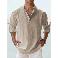 Cotton Linen Hot Sale Men's Short-Sleeved Shirts Summer Solid Color Henley Collar Casual Beach Style Hawaiian Vacation - Buy online at  Vibe In Cart.
