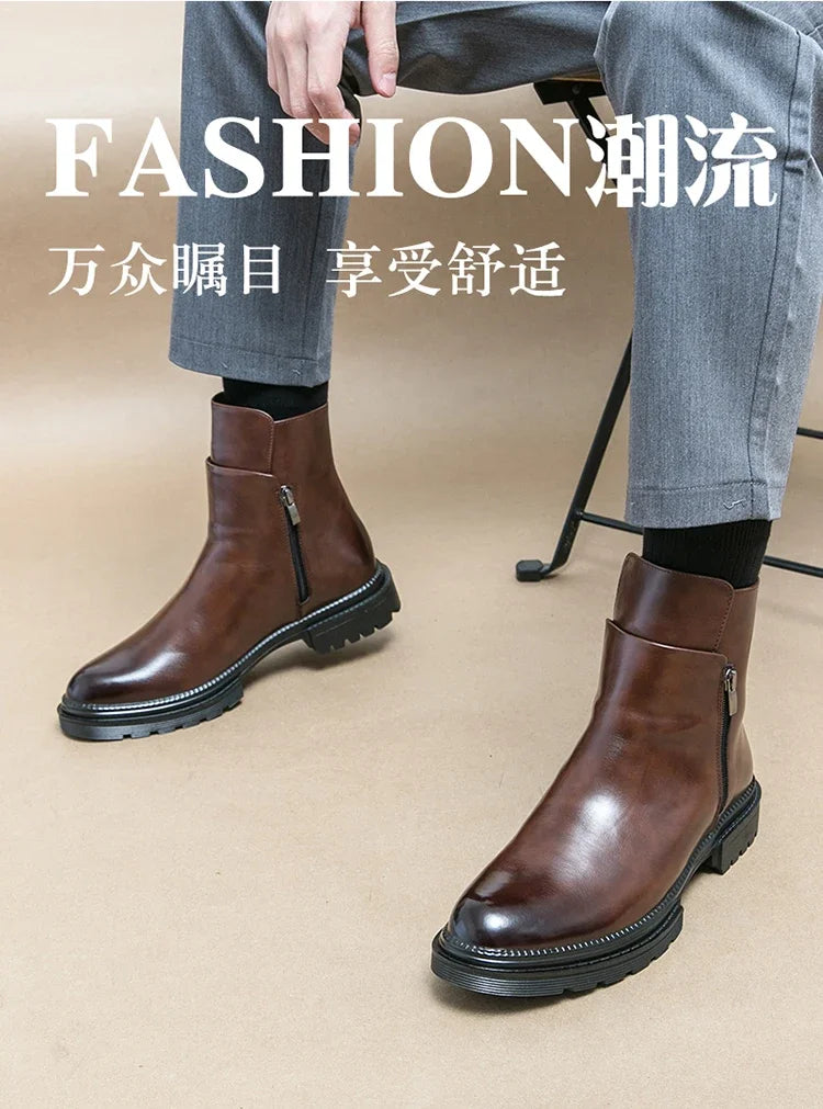 Men Boots New Handmade Dark Brown Pu Leather Ankle Zipper Dress Office Boots for Men - Buy online at  Vibe In Cart.