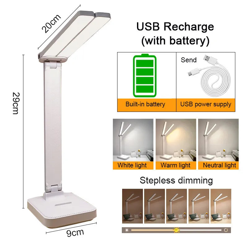 LED Desk Lamp 3 Levels Dimmable Touch Night Light USB Rechargeable Eye Protection Foldable Table Lamp For Bedroom Bedside Desk - Buy online at  Vibe In Cart.