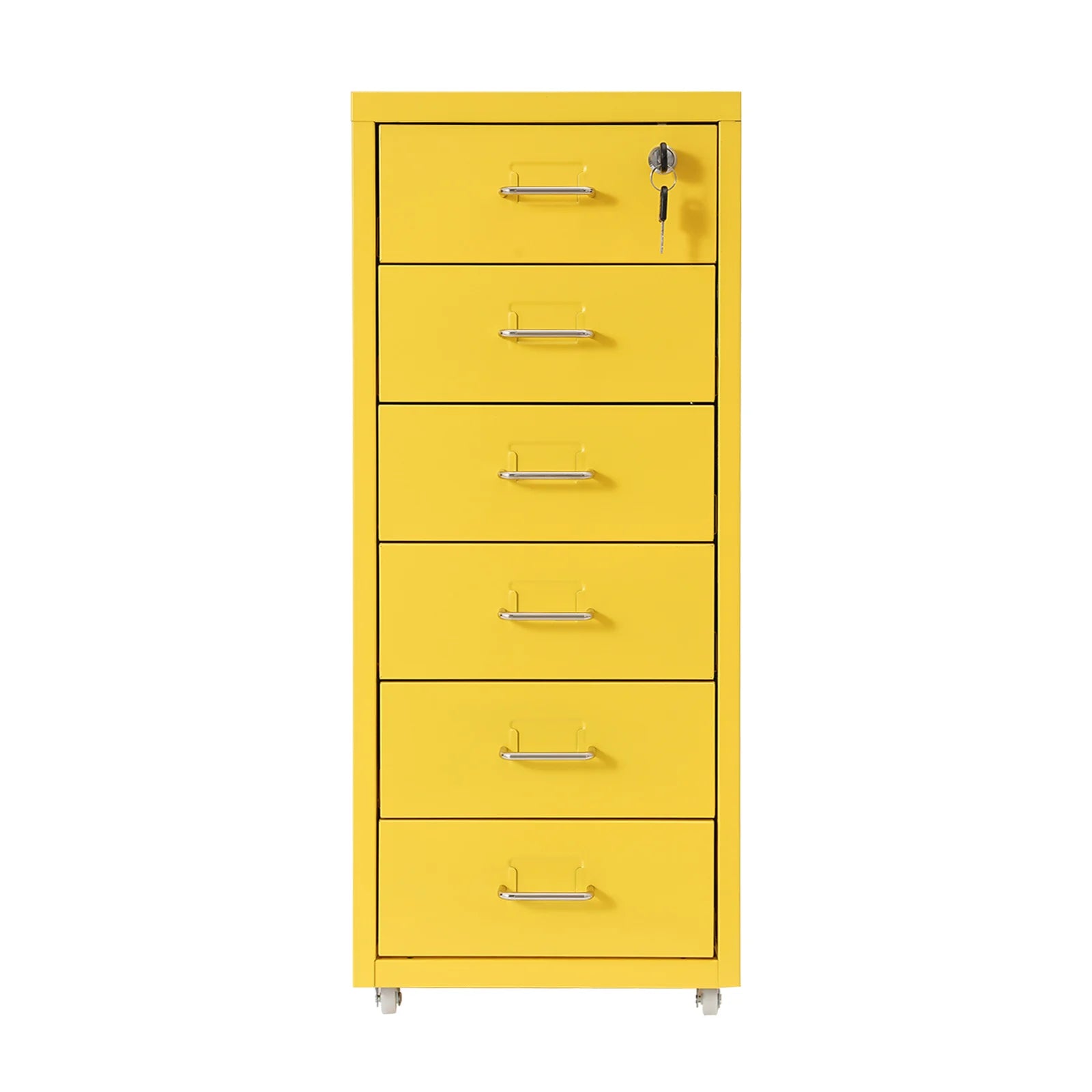 Lockable 6-Drawer Metal File Cabinet with Wheels and Color Options in Off-White, Green, or Yellow