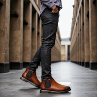 Men's Ankle Slip-On Boots, Sizes 40-46, Low Heel, Bonded Leather Insole