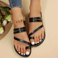 2025 Summer Flat Heel Sandals Women's Casual Simple Fashion Beach Slippers Women's PU Leather Belt Slip-On Gladiator Sandals - Buy online at  Vibe In Cart.