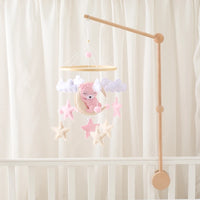 Wooden Crib Mobile Baby Bed Bell Rattle Toy Soft Felt Cartoon Bear Mobile bracket Newborn Music Box Bed Bell Hanging Bracket Toy