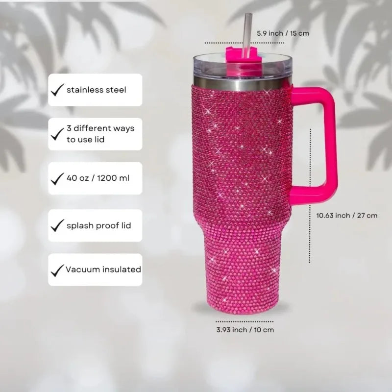40oz Rhinestone Tumbler Stainless Steel Straw Women Cup Shiny Diamond Travel Car Thermoses Coffee Mug Water Bottle Drinkware - Buy online at  Vibe In Cart.