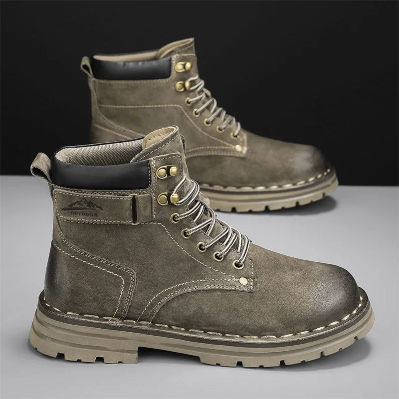 Luxury Brand Outdoor Men's Boots High-Top Leather Hiking Boots Classic Male Ankle Shoes Motocross Sneakers Casual Leather Shoes - Buy online at  Vibe In Cart.