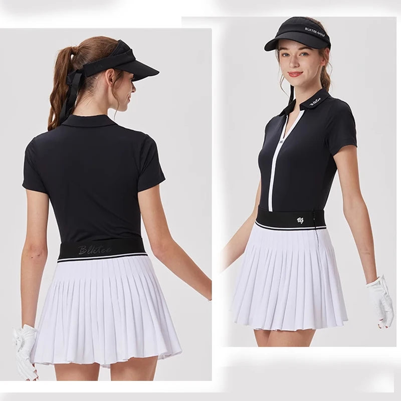 Spring Women High Waist Pleated Skirt Golf Tennis High-end Fashion New Sports Skort with Inner Shorts Ladies Golf Wear