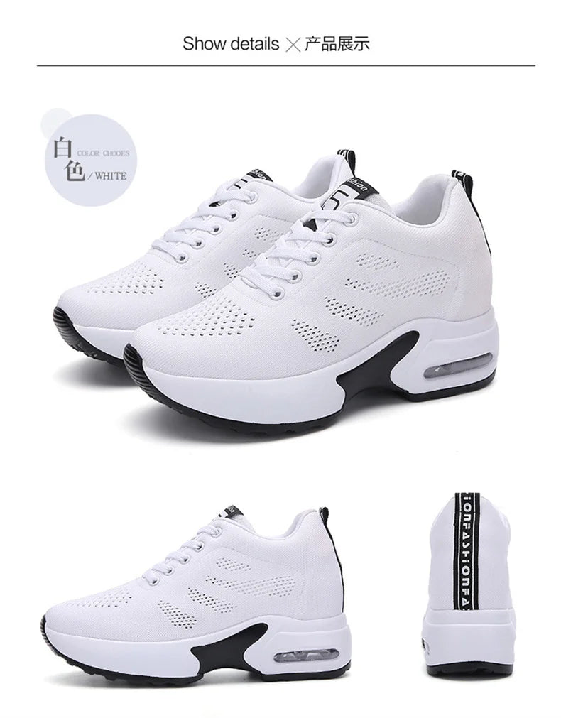 Women's Platform Mesh Lace-Up Sneakers Medium Heel