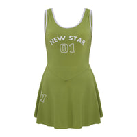 Sporty Style Girl Dress Children's Sleeveless Letter Print Sports Golf Tennis Workout Athletic Dress with Removable Chest Pads