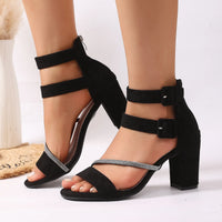 Summer New Style Women's Chunky Heel Sandals, Black Suede Double Buckle Strap Open-Toe High Heels, Plaid Decoration Commuter and Date Women's Shoes - Buy online at  Vibe In Cart.