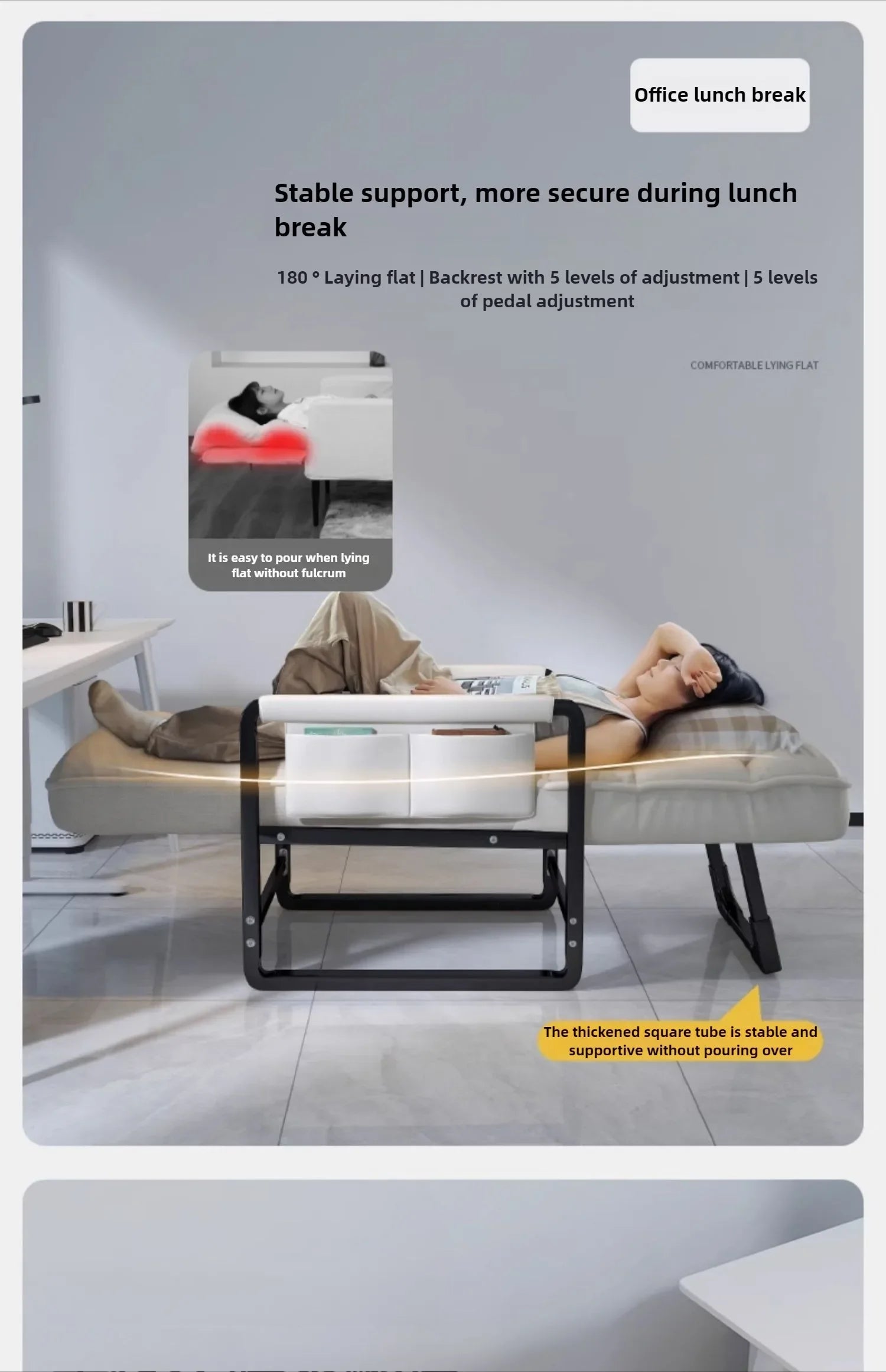 Folding Reclining Office Chair for Lunch Breaks with Backrest