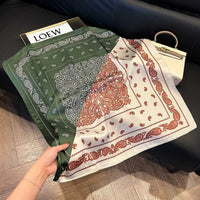 Printed Paisley Houndstooth Square Scarf for Women, Coffee Color, Polyester