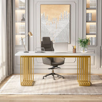 Tribesigns Modern Office Desk, 70.9" Wooden Computer Desk,Executive Desk with Gold Metal Legs, Large Workstation Home Office - Buy online at  Vibe In Cart.